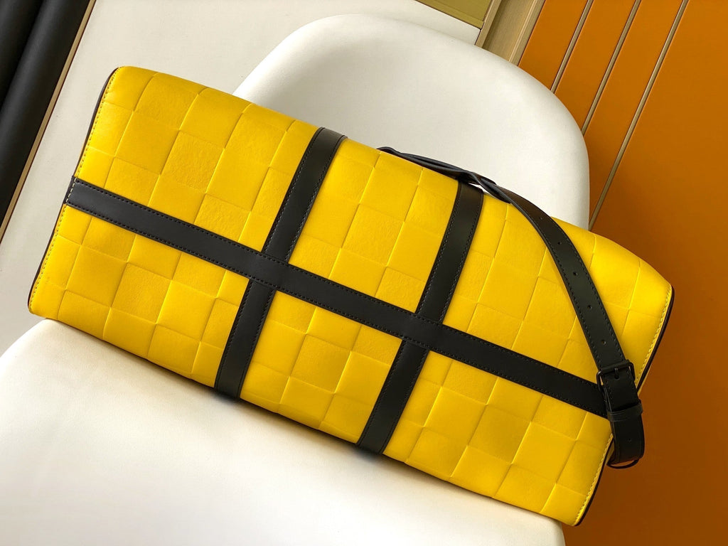 キーポル バンドリエール 50 イエロー ダミエ スキューバ カーフスキン