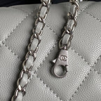 RETRO STYLE FLAP BAG 19 IN RHINO GRAY GRAINED CALFSKIN GOLD HARDWARE