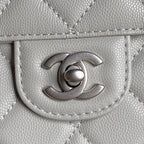 RETRO STYLE FLAP BAG 19 IN RHINO GRAY GRAINED CALFSKIN GOLD HARDWARE