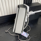 RETRO STYLE FLAP BAG 22 IN RHINO GRAY GRAINED CALFSKIN GOLD HARDWARE