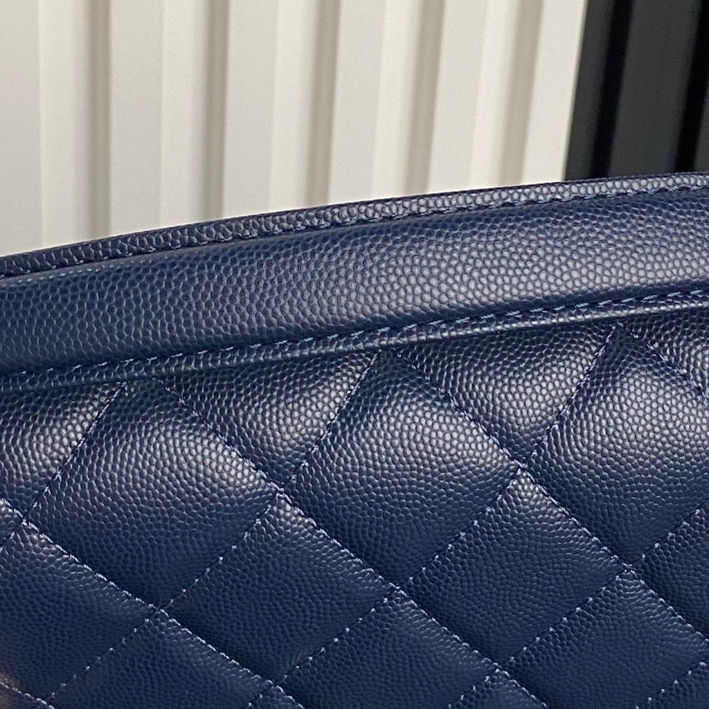 レトロスタイル フラップバッグ 22インチ ネイビーブルー グレインカーフスキン ゴールド金具