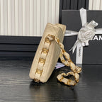 HOBO BAG 24 IN BEIGE CALFSKIN GOLD DOUBLE C THICK CHAIN