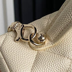 コスメティックバッグ 19インチ クリームグレインカーフスキン ゴールド金具