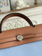 ZIP CABINE 31 BAG IN LIGHT BLUE CANVAS AND BRONZE BROWN CALFSKIN