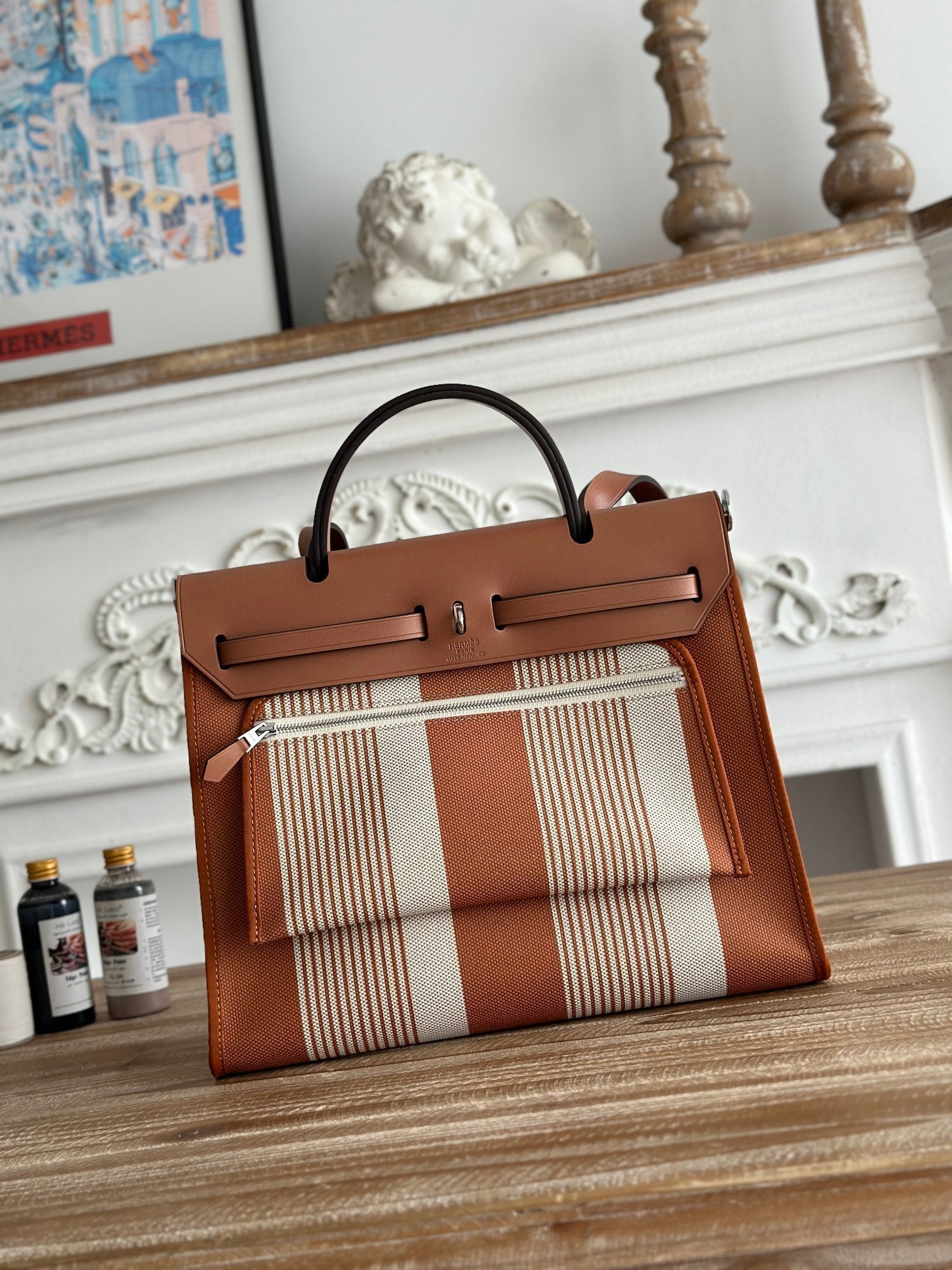 ジップ キャビン 31 バッグ ブロンズブラウン ミックスホワイト キャンバス＆カーフスキン