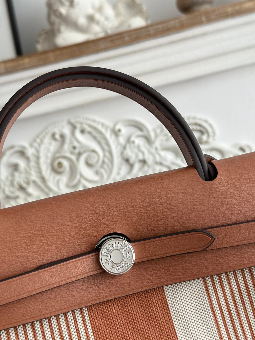 ジップ キャビン 31 バッグ ブロンズブラウン ミックスホワイト キャンバス＆カーフスキン