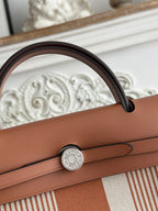 ジップ キャビン 31 バッグ ブロンズブラウン ミックスホワイト キャンバス＆カーフスキン