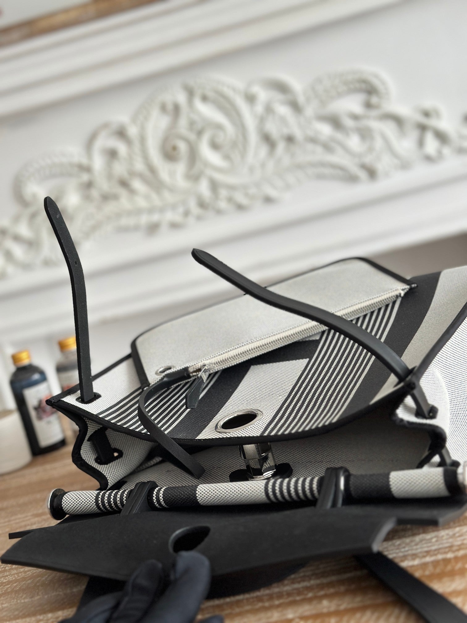 ZIP CABINE 31 BAG IN BLACK MIX WHITE CANVAS AND CALFSKIN