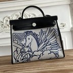 ZIP CABINE 31 BAG IN WHITE CANVAS AND BLACK CALFSKIN