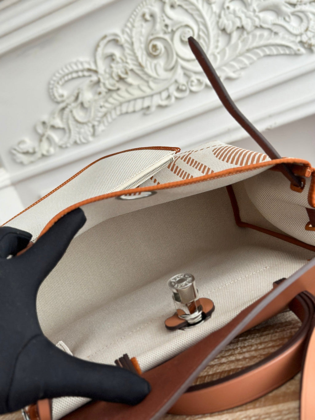 BOLSO HERBAG ZIP 31 RETOURNE BAG IN OFF-WHITE MIX BROWN H VIKING CANVAS AND COWHIDE