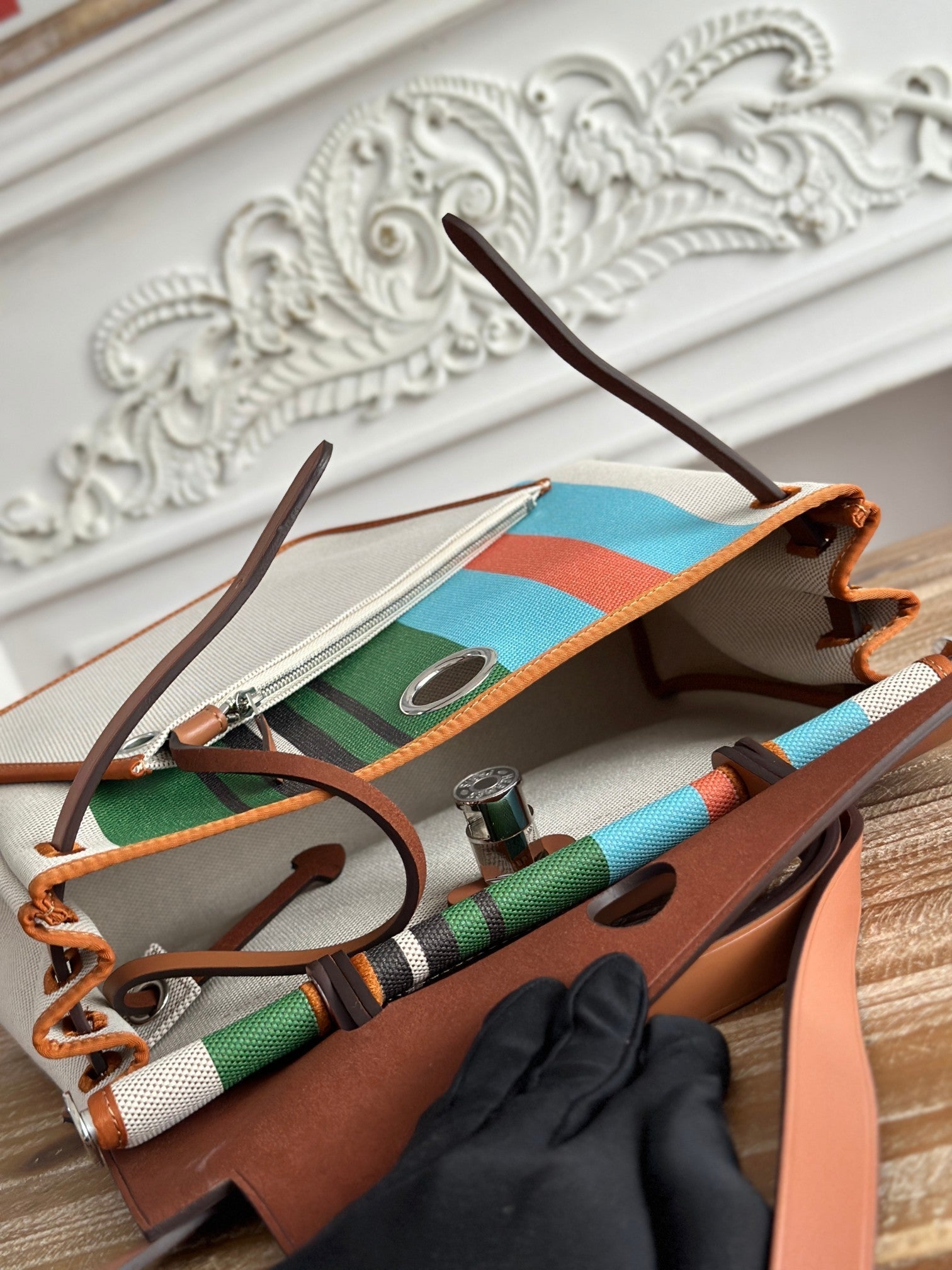 ハーブバッグ ジップ 31 ラッカー仕上げバッグ グリーン ミックス ブルー H プルーム キャンバス