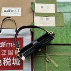 ムーンサイドショルダーバッグ 24インチ ブルーエンボスデニム＆ブラックカーフスキントリム ゴールド金具