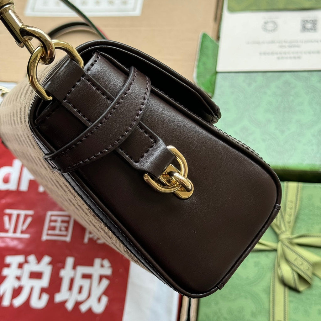 ルーチェ ミディアム ショルダーバッグ 36 ベージュ キャンバス＆ダークブラウン カーフスキントリム ゴールド金具