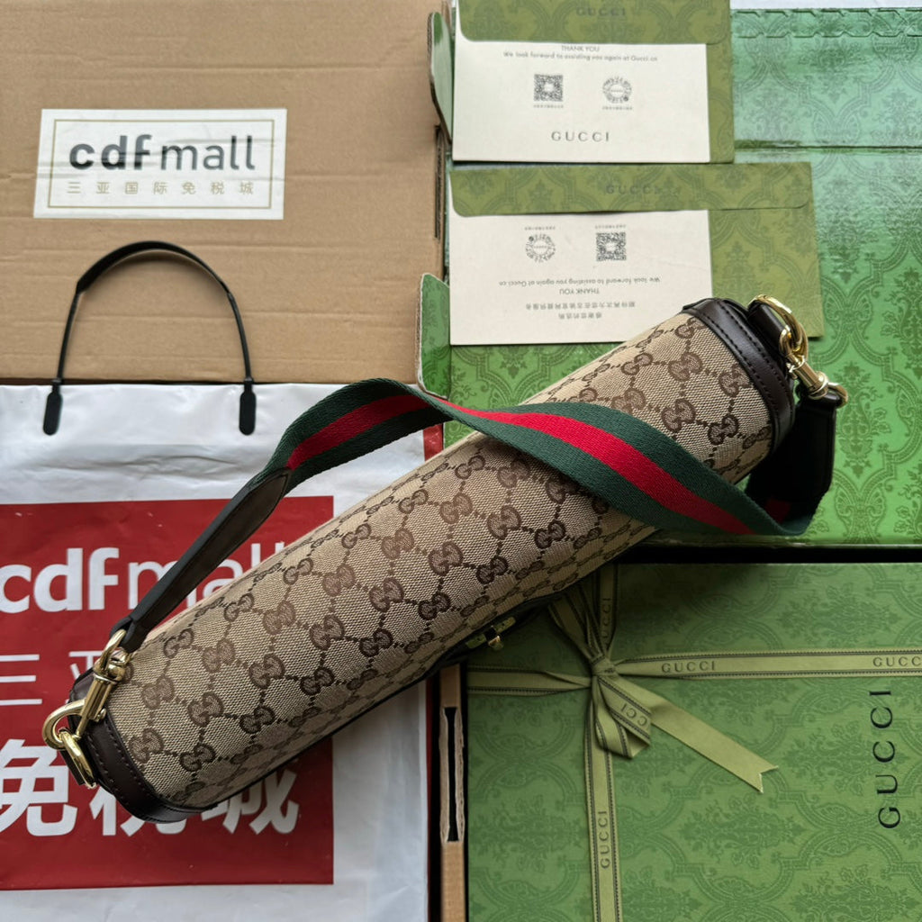 ルーチェ ミディアム ショルダーバッグ 36 ベージュ キャンバス＆ダークブラウン カーフスキントリム ゴールド金具