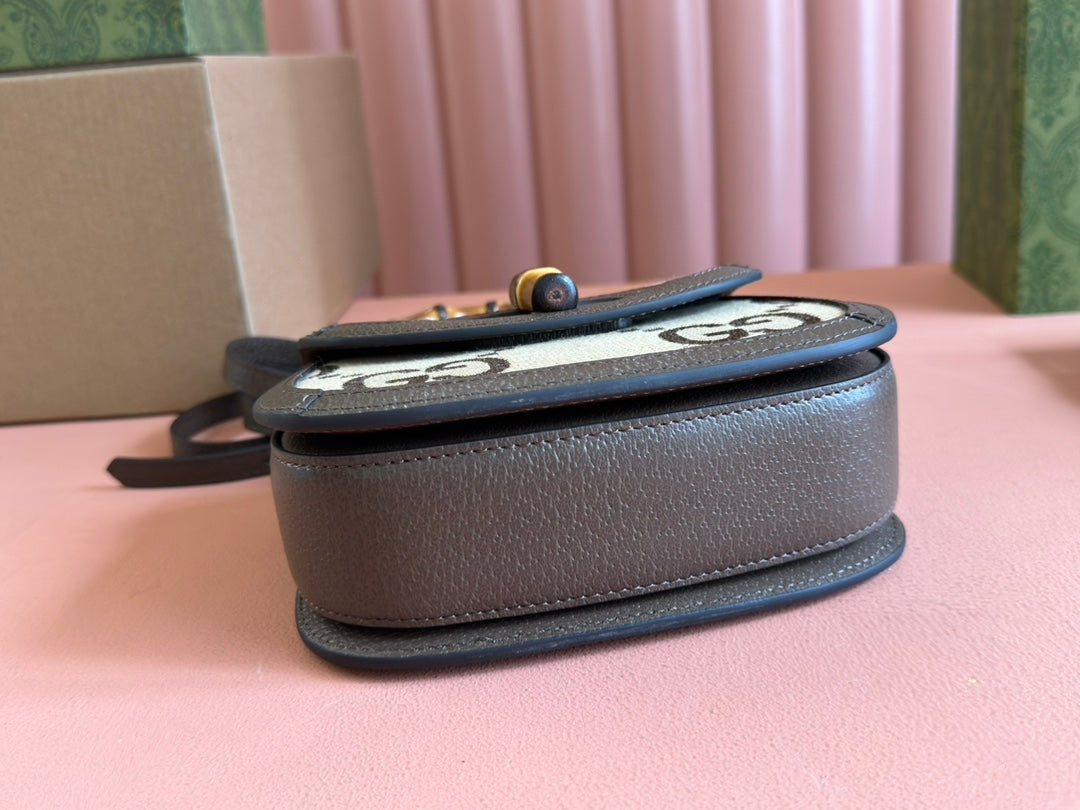 バンブー 1947 ミニバッグ 17 ブラウンカーフスキン＆ベージュキャンバス