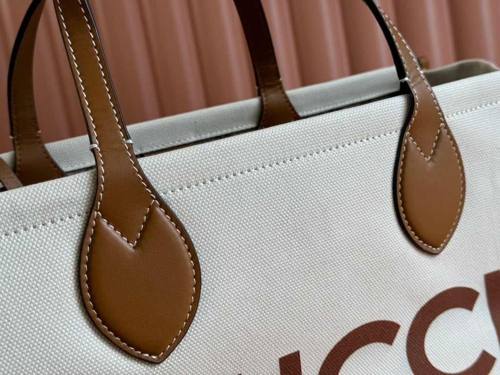 TOTE BAG PRINTED LOGO 41.5 IN BROWN CALFSKIN OFF WHITE CANVAS