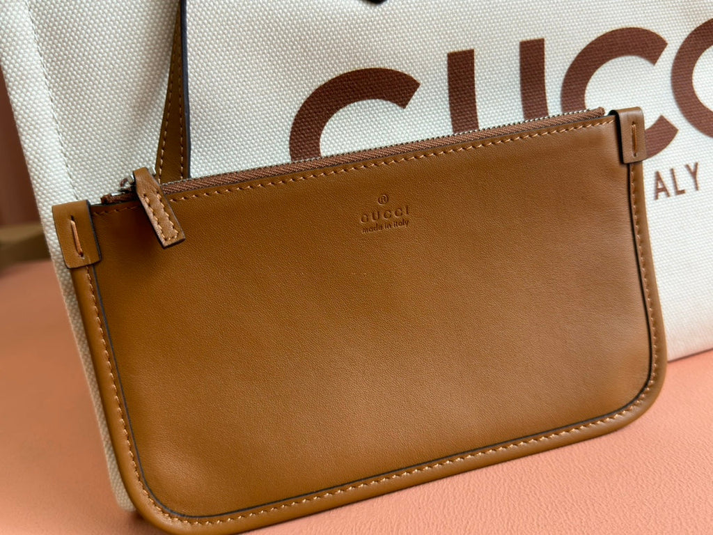 TOTE BAG PRINTED LOGO 41.5 IN BROWN CALFSKIN OFF WHITE CANVAS