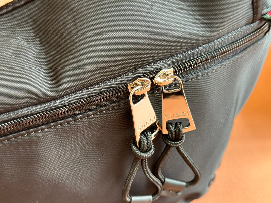 ラージベルトバッグ 32インチ ブラックキャンバス グリーン＆レッド ウェブディテール