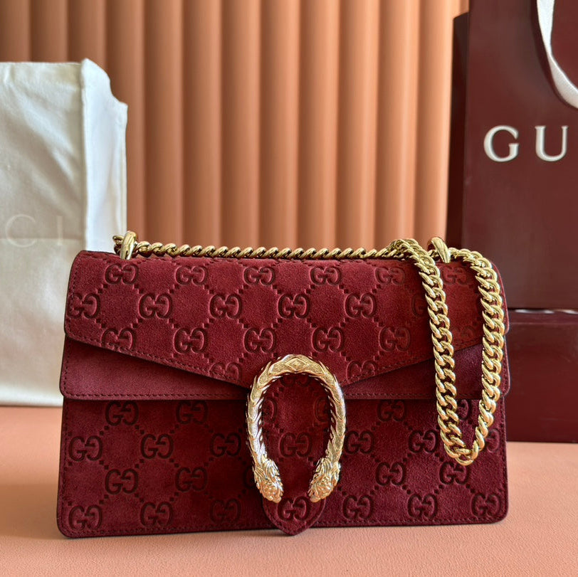 ディオニュソス ミディアム ショルダーバッグ 27.5インチ ロッソ アンコラ レッド GGスエード