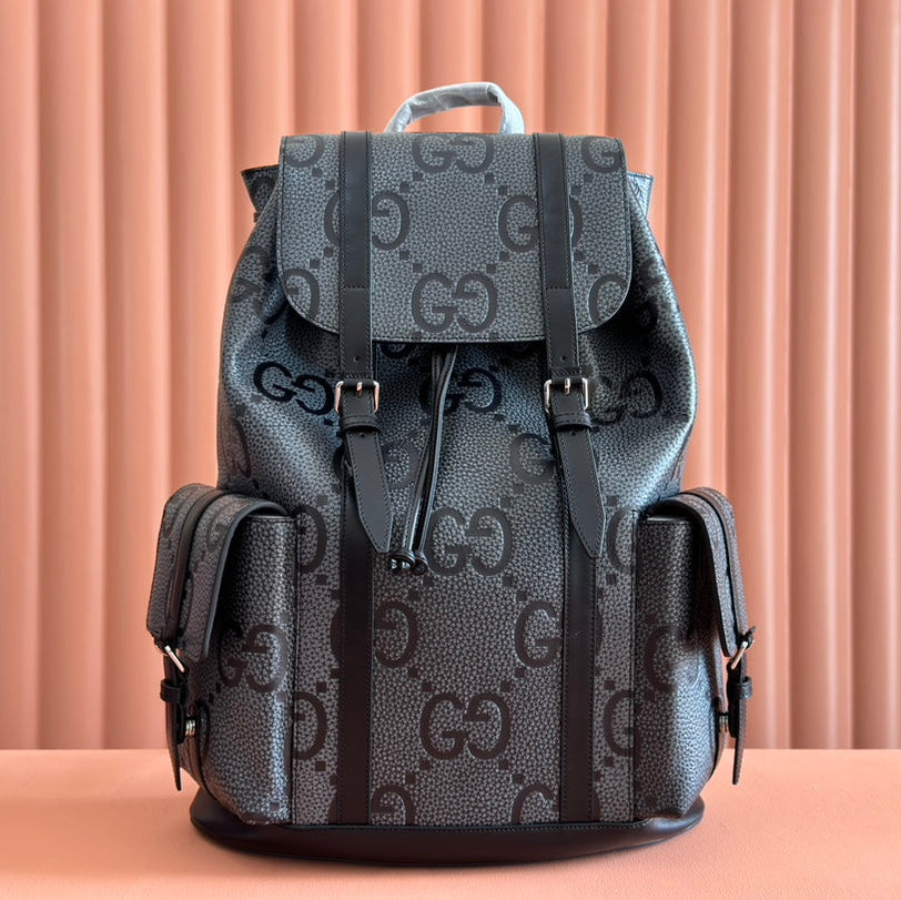 グレー＆ブラックのグレイニーGGラムスキンを使用したラージバックパック、ジャンボ41