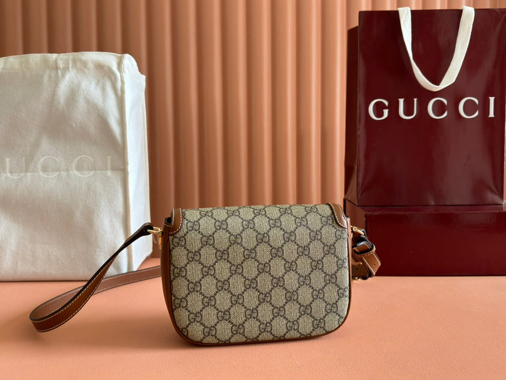 スモール ホースビット 1955 ショルダーバッグ 20 ベージュ＆ダークブラウン 新品 GGモノグラム カーフスキン