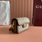 GO SMALL SHOULDER BAG 21.5 IN BEIGE CANVAS BROWN CALFSKIN