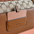 GO SMALL SHOULDER BAG 21.5 IN BEIGE CANVAS BROWN CALFSKIN