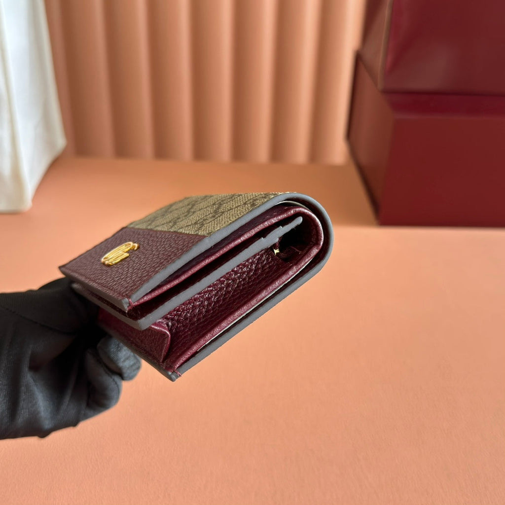 MARMONT BAG 11 IN BEIGE EBONY GG CANVAS DARK RED CALFSKIN