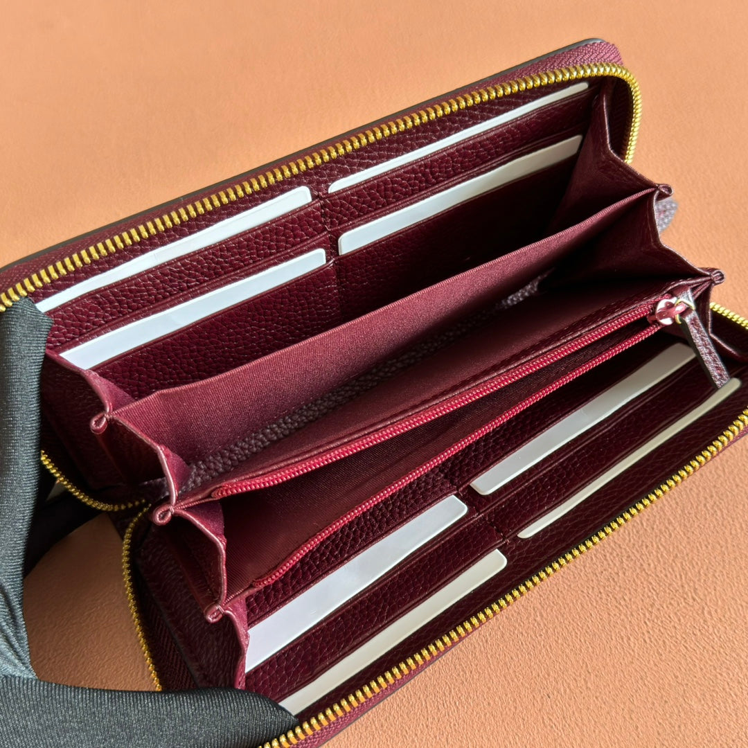 GG MARMONT 19 LONG WALLET IN RED AND BEIGE CALFSKIN