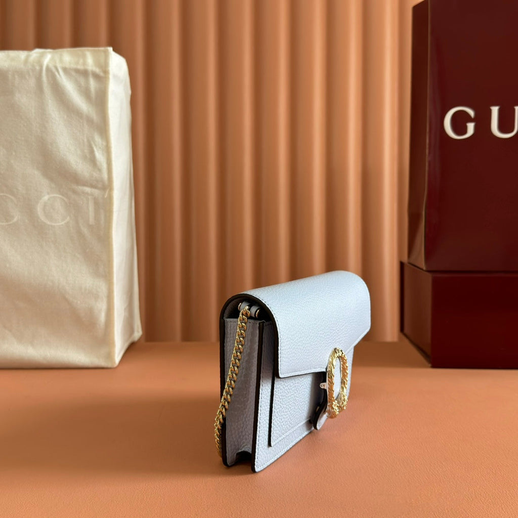 グッチ 25S ディオニュソス ウォレット オン チェーン 20 ライトブルー カーフスキン