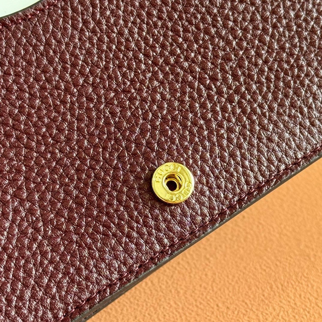 GG MARMONT WALLET ON CHAIN 20 DARK RED AND BEIGE IN CALFSKIN