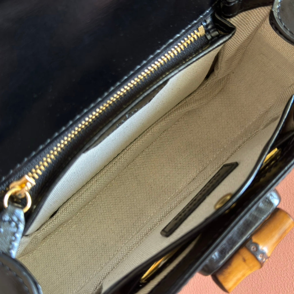 グッチ バンブー ミニバッグ 21 ブラック カーフスキン ゴールド金具