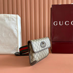 グッチ ネオ ヴィンテージ タイガーヘッド クロスボディバッグ 24インチ キャンバス ブラウンレザートリム