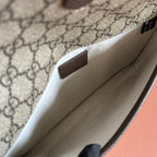 グッチ ネオ ヴィンテージ タイガーヘッド クロスボディバッグ 24インチ キャンバス ブラウンレザートリム