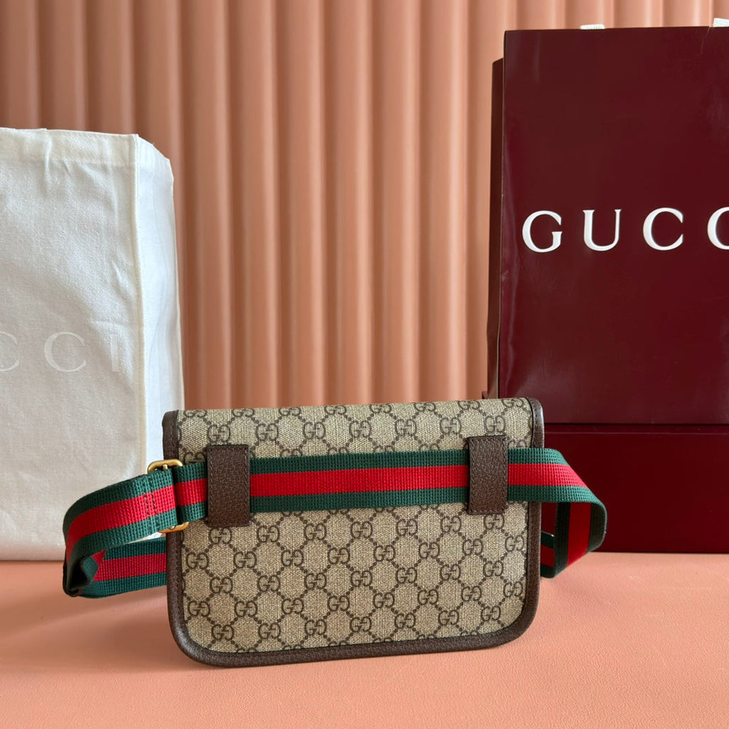 グッチ ネオ ヴィンテージ タイガーヘッド クロスボディバッグ 24インチ キャンバス ブラウンレザートリム