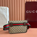 グッチ ネオ ヴィンテージ タイガーヘッド クロスボディバッグ 24インチ キャンバス ブラウンレザートリム