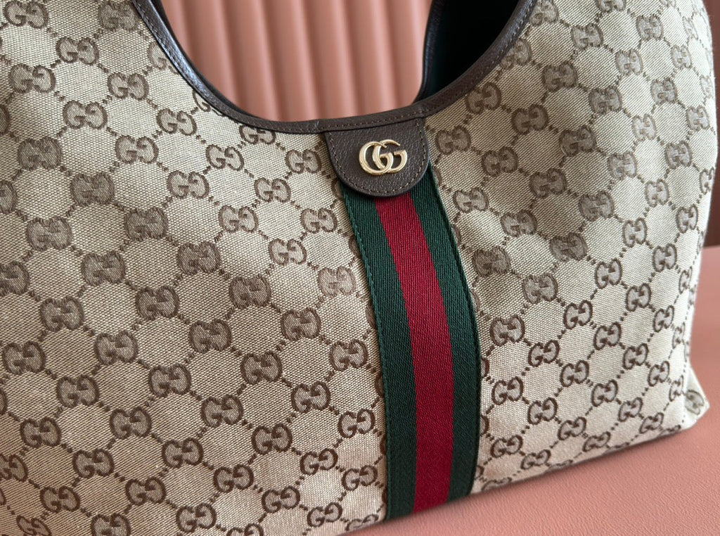 GUCCI GIGLIO LARGE TOTE BAG 60 IN BEIGE AND DARK BROWN GG CANVAS