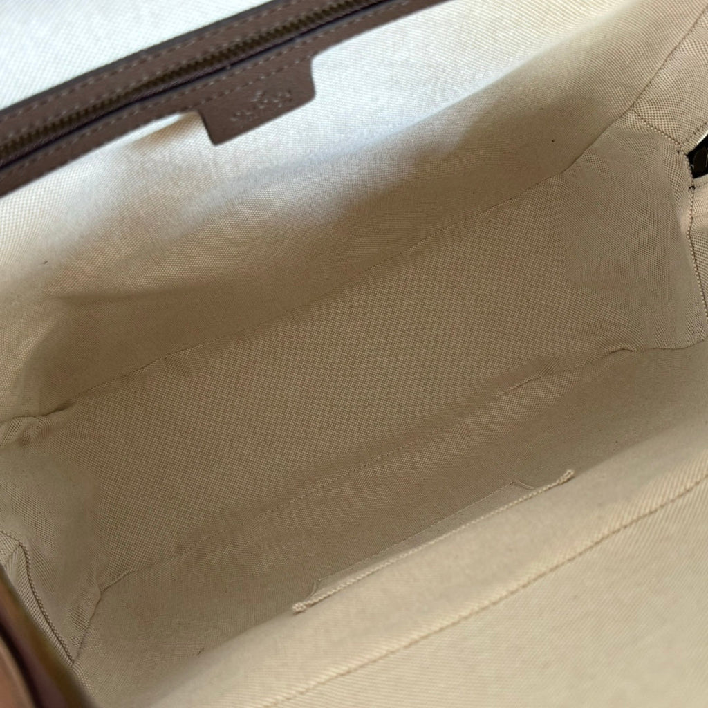 GUCCI 25S OPHIDIA BACKPACK 40 IN BEIGE CANVAS AND BROWN CALFSKIN