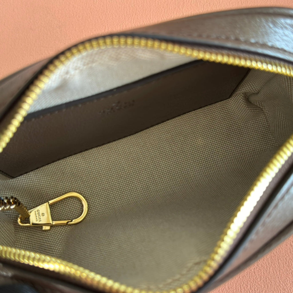 グッチ 25S デザイナーハンドバッグ 18 ベージュキャンバス＆ブラウンカーフスキン