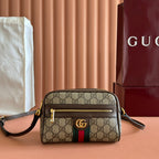 グッチ 25S デザイナーハンドバッグ 18 ベージュキャンバス＆ブラウンカーフスキン