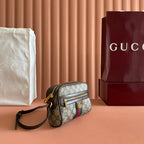 グッチ 25S デザイナーハンドバッグ 18 ベージュキャンバス＆ブラウンカーフスキン