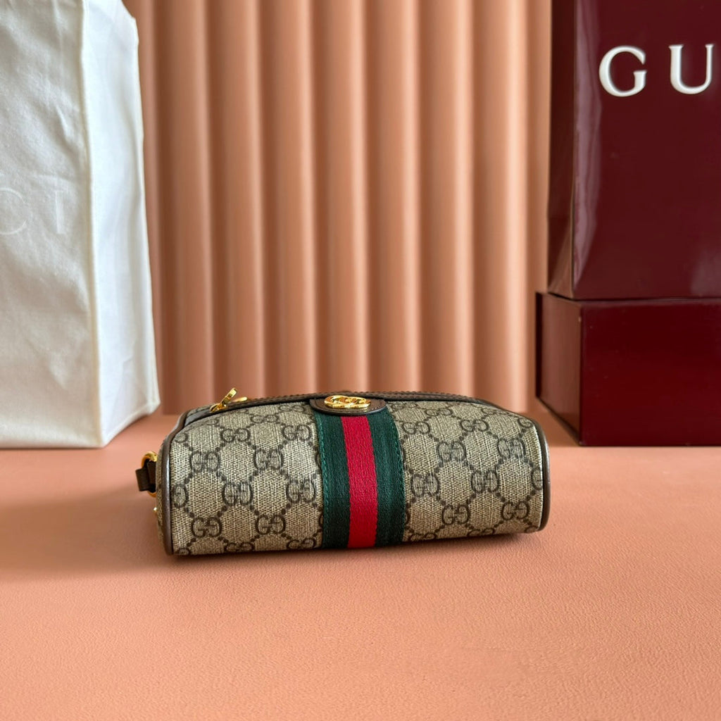 グッチ 25S デザイナーハンドバッグ 18 ベージュキャンバス＆ブラウンカーフスキン