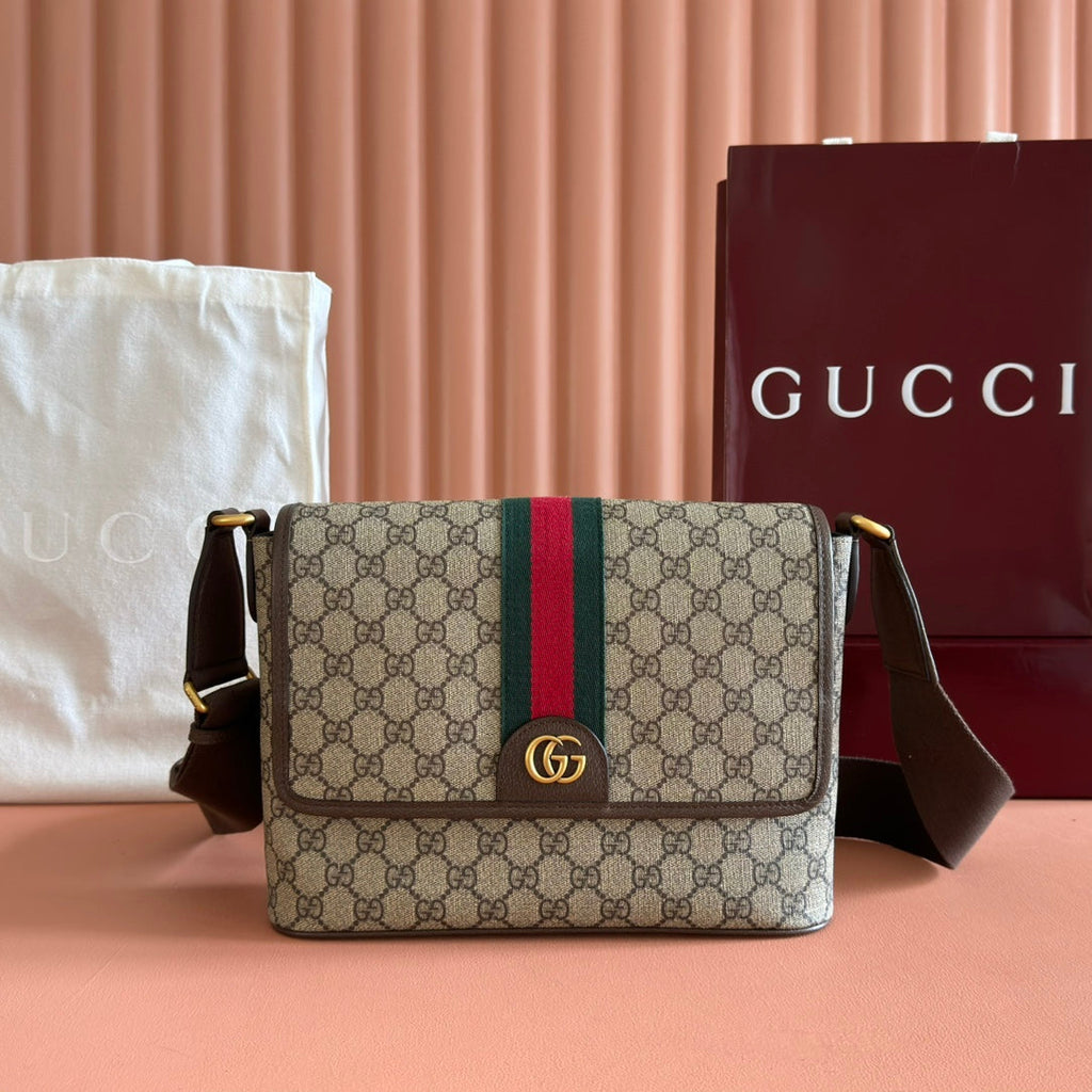 グッチ 25S オフィディア スモールバッグ 28 ベージュキャンバス＆ブラウンカーフスキン