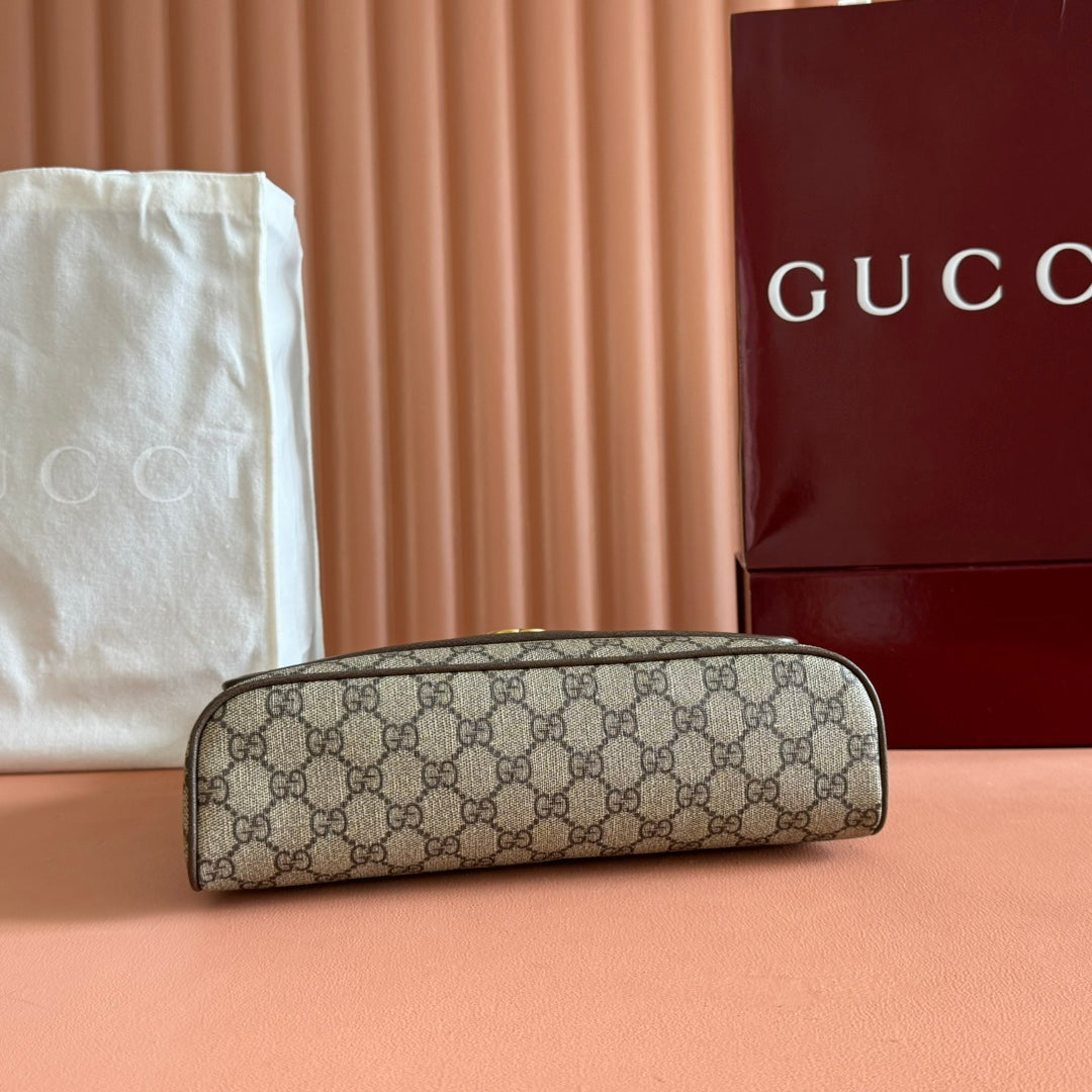 グッチ 25S オフィディア スモールバッグ 28 ベージュキャンバス＆ブラウンカーフスキン