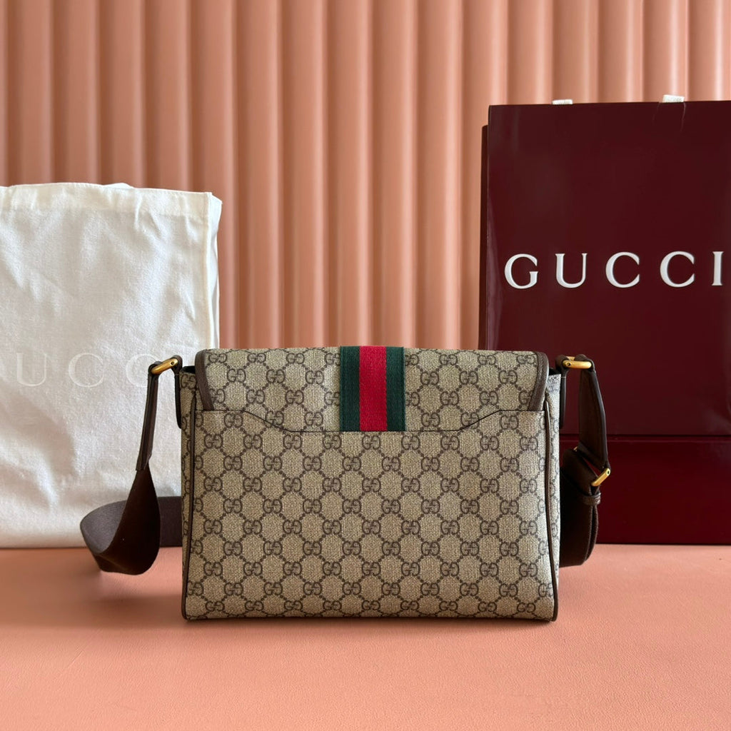 グッチ 25S オフィディア スモールバッグ 28 ベージュキャンバス＆ブラウンカーフスキン