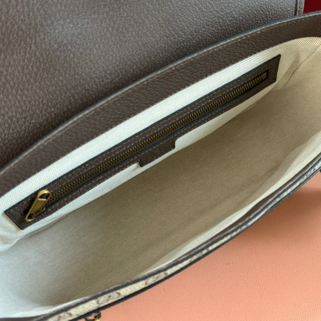 グッチ 25S オフィディア ラージ クロスボディバッグ 33 ベージュ キャンバス＆ブラウン カーフスキン