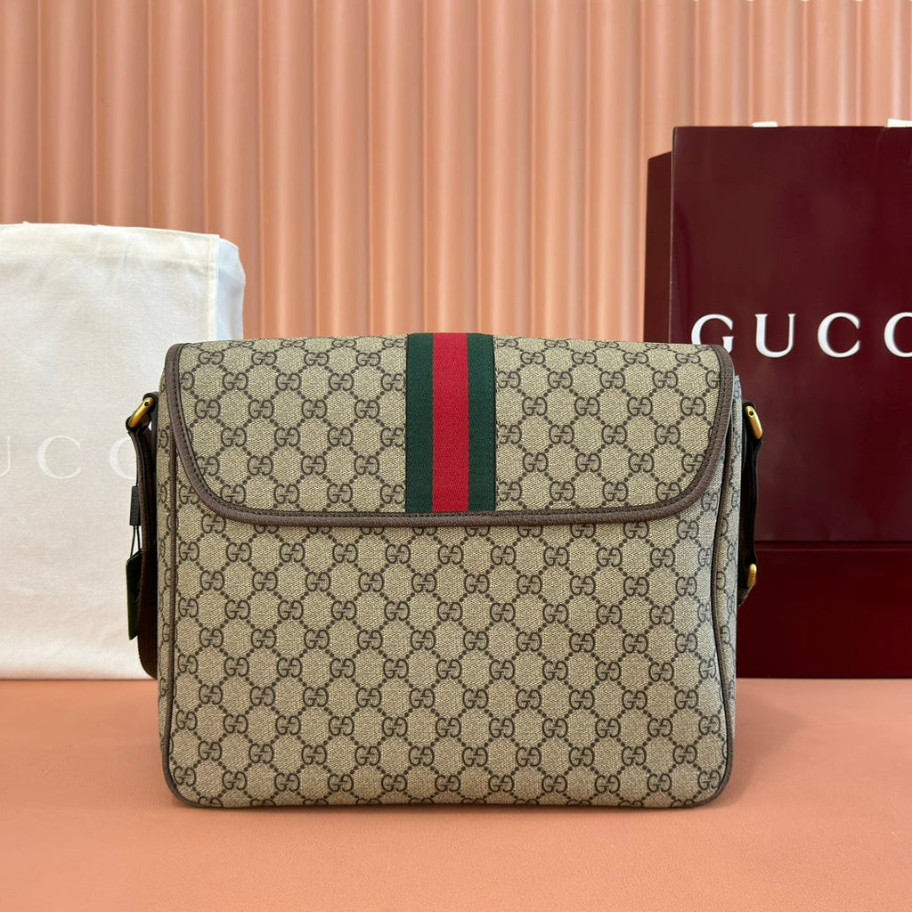 グッチ 25S オフィディア ラージ クロスボディバッグ 33 ベージュ キャンバス＆ブラウン カーフスキン