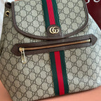 GG 25S OPHIDIA MEDIUM BACKPACK 30 IN BEIGE AND EBONY CALFSKIN