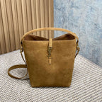 LE 37 SMALL BUCKET BAG 25 IN BROWN SUEDE GOLD HARDWARE
