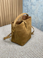 LE 37 SMALL BUCKET BAG 25 IN BROWN SUEDE GOLD HARDWARE